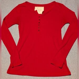 Active Basic California Red Long Sleeve Ribbed Button Henley